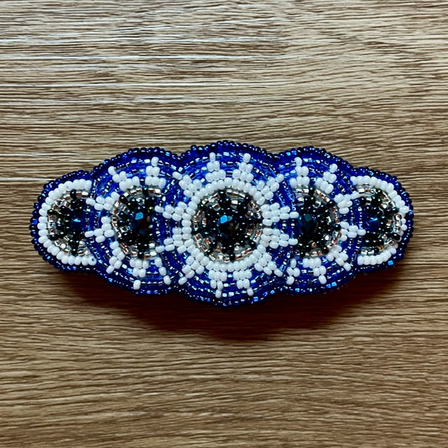  Barrette Hand Beaded Five Circle Blue Colors