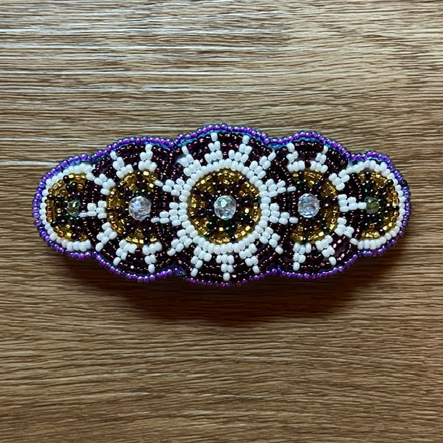  Hand Beaded Five Circle Barrette Purple Colors