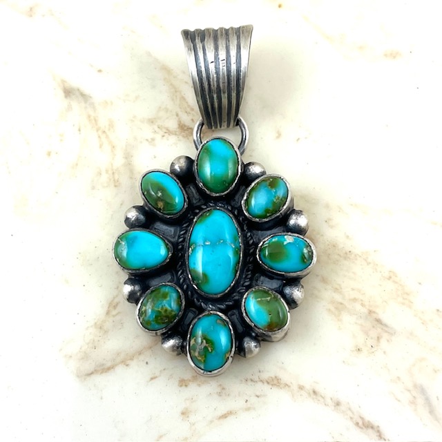 Native American Sonoran Gold Blue Turquoise Cluster Pendant 