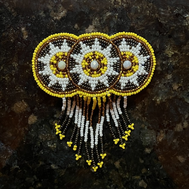  Hand Beaded Three Circle Barrette with Fringe 