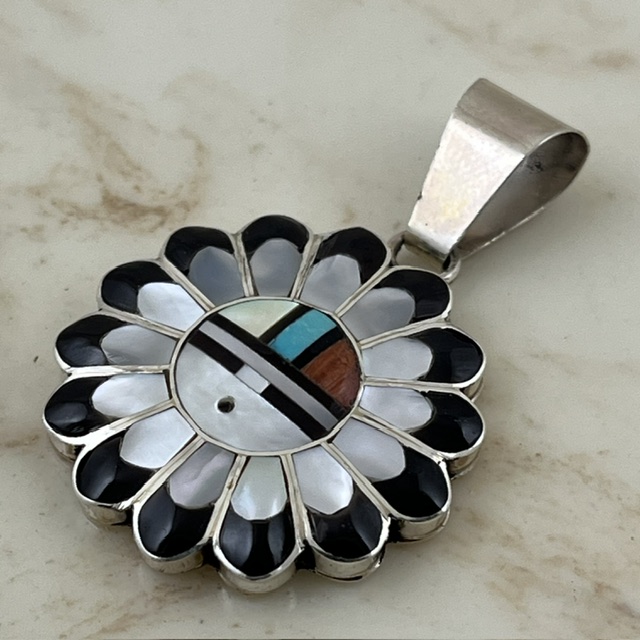 Gorgeous Zuni Sunface Sterling Silver Pendant 
