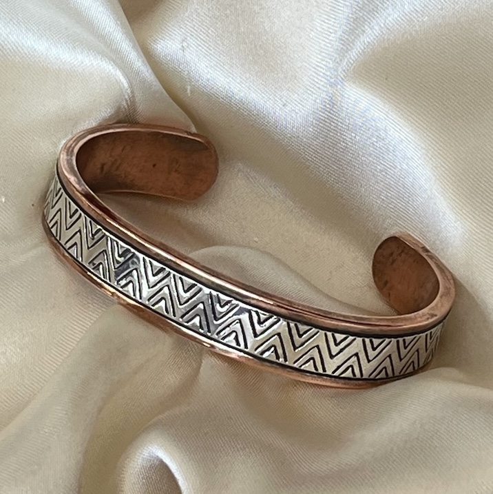 Copper and Sterling Silver Large Cuff Bracelet Heavy and Solid 