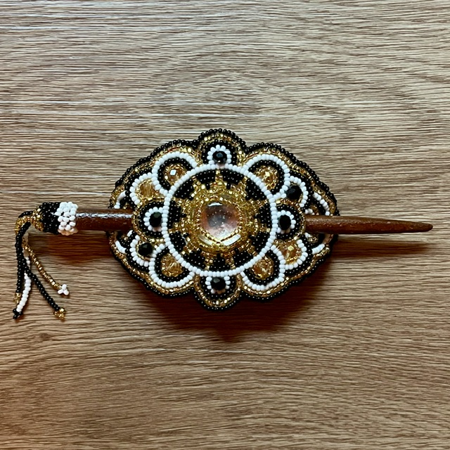 Hair stick - Hand Beaded in Golden Colors 