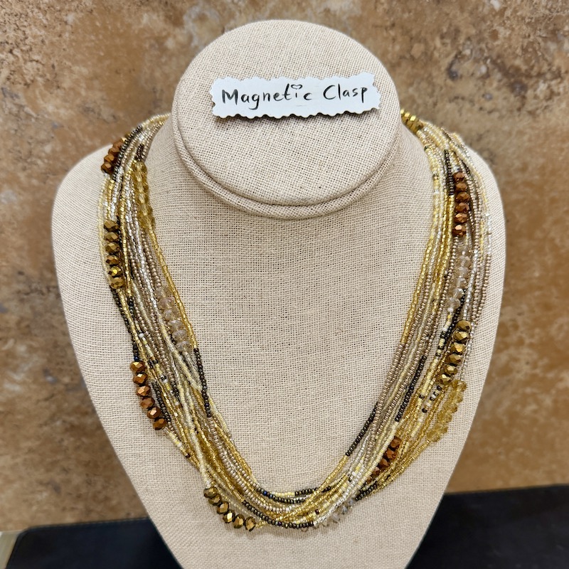 Beautiful Gold Colored Beaded Necklace with Magnetic Clasp 